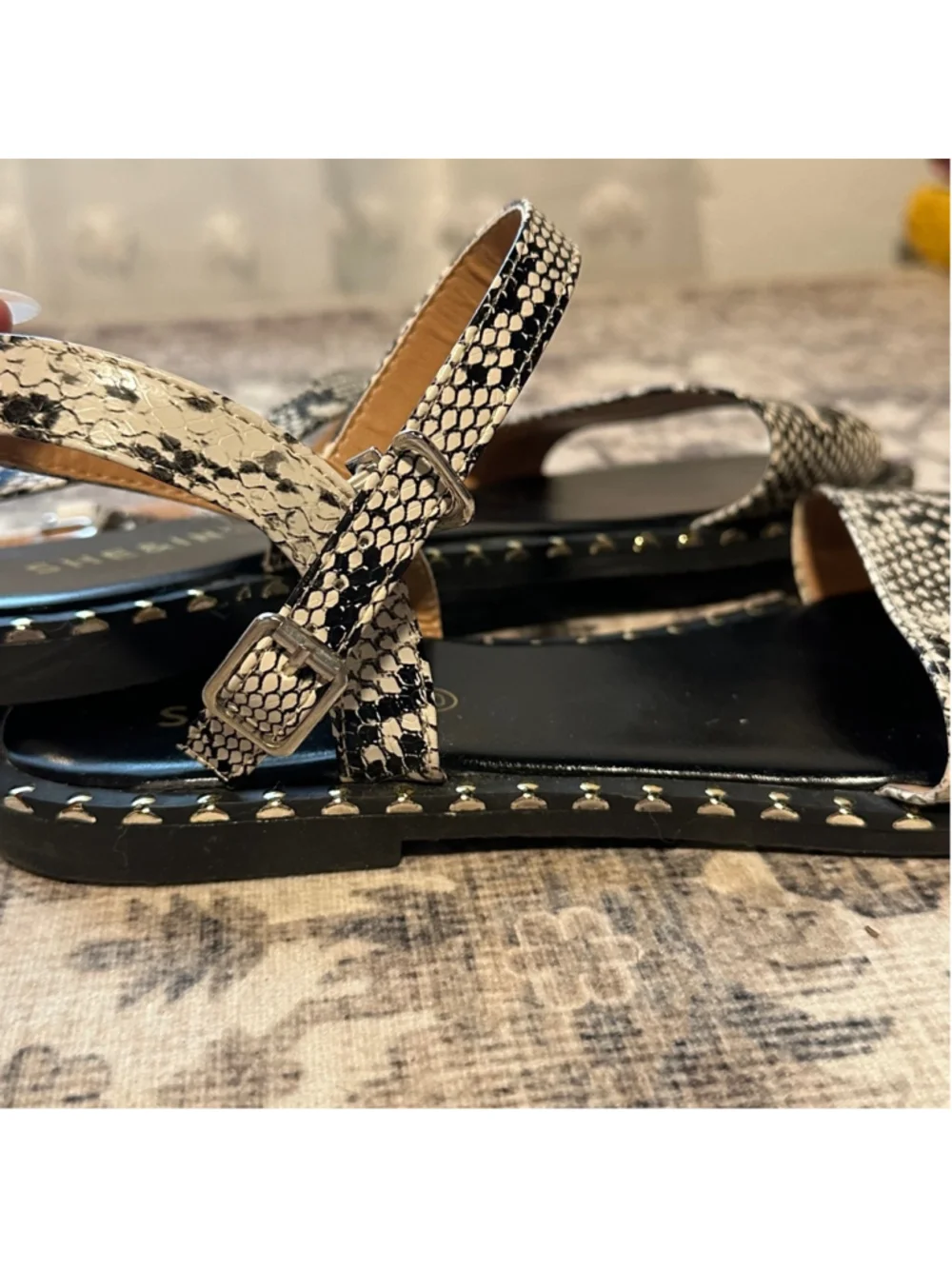 Women's SHE & IN Sandals Size 40 Black and White Snake Print Summer